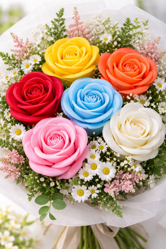 Roses en cire parfumées – Bouquet Confortable (Boîte de 6)