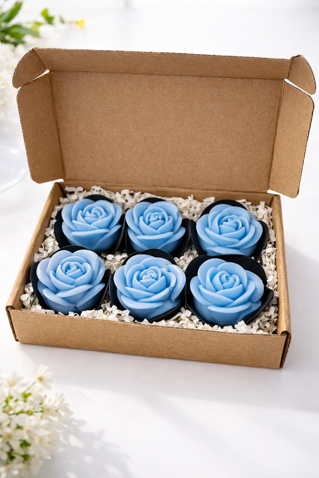 Roses en cire parfumées – Bouquet Confortable (Boîte de 6)