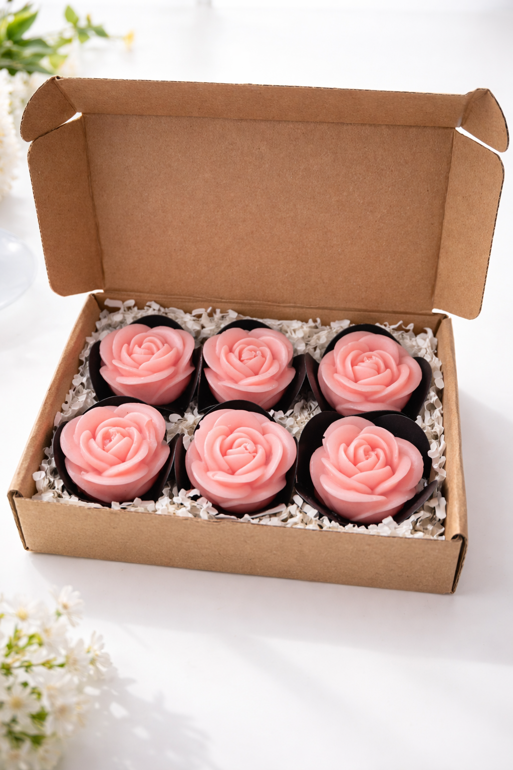 Roses en cire parfumées – Bouquet Confortable (Boîte de 6)