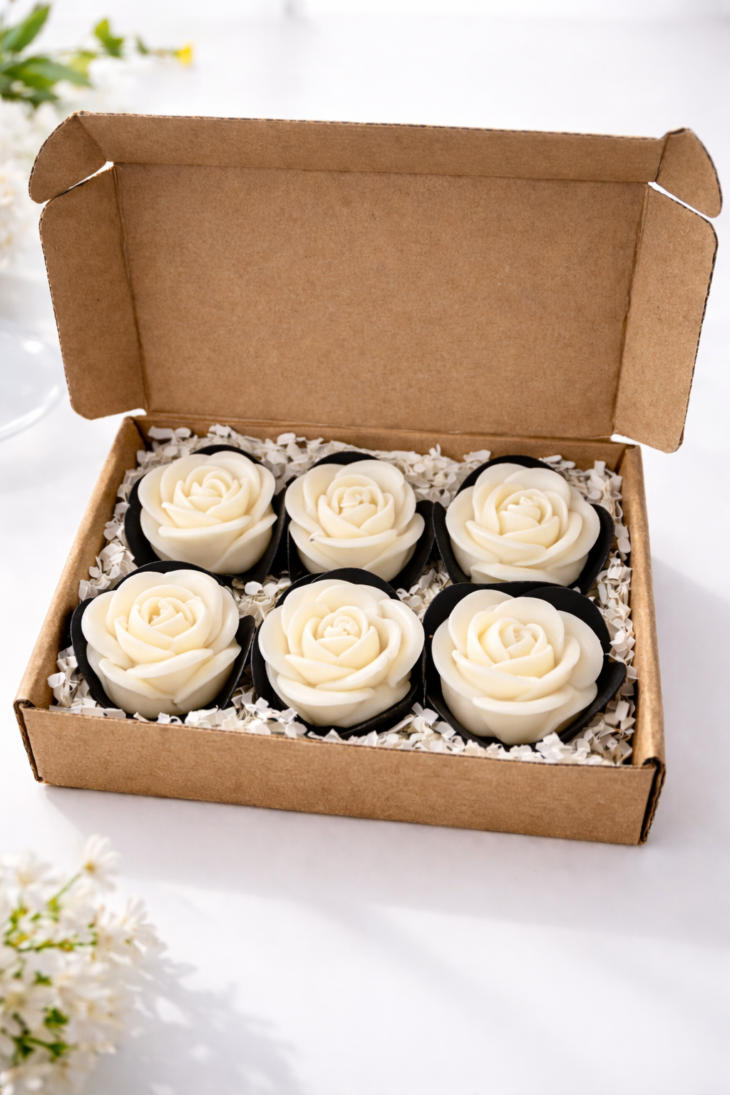 Roses en cire parfumées – Bouquet Confortable (Boîte de 6)