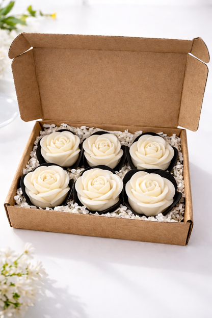 Roses en cire parfumées – Bouquet Confortable (Boîte de 6)